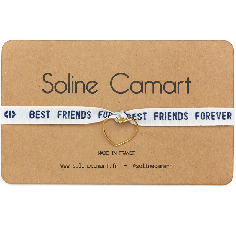 Best Friends Forever Best Friend Message Embroidered Blue Heart Gold Bracelet
