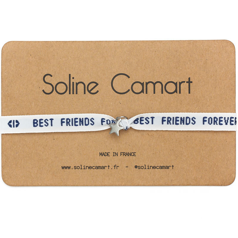 Best Friends Forever Best Friend Message Embroidered Blue Silver Star Bracelet
