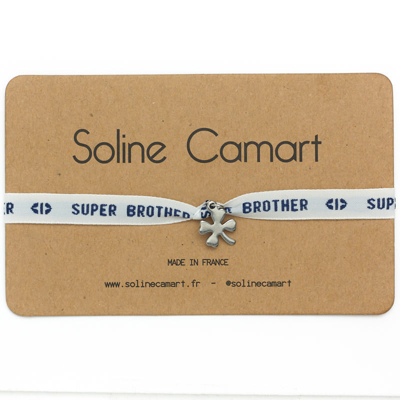 Super Brother Bracelet Embroidered Message Blue Brother Man Silver Clover