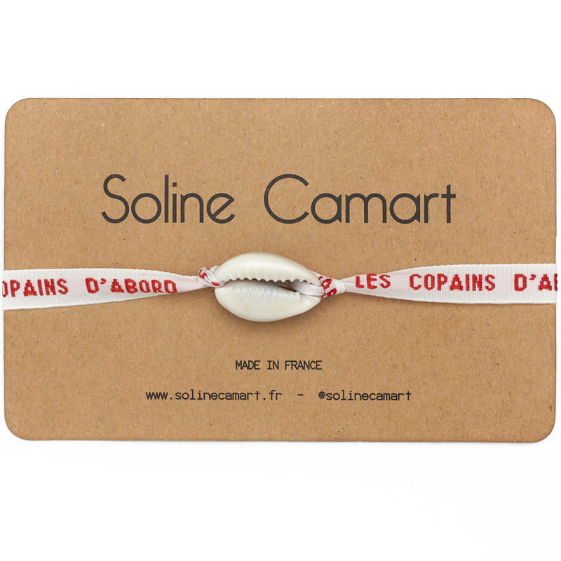 bracelet les copains d'abord embroidered message red shell