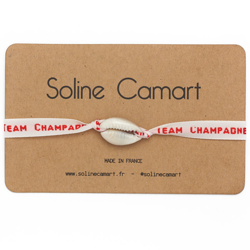 Team Champagne Message Embroidered Red Shell Bracelet