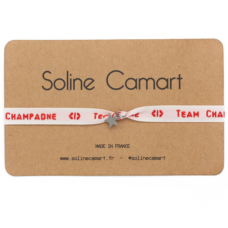 Team Champagne Message Embroidered Red Silver Star Bracelet