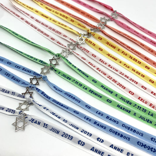 embroidered ribbon bracelet to personalize magen david bar mitzvah