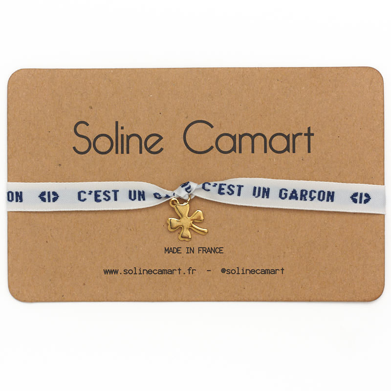 Bracelet C'est un Garçon Baby Shower Annonce Enfant Trèfle Doré
