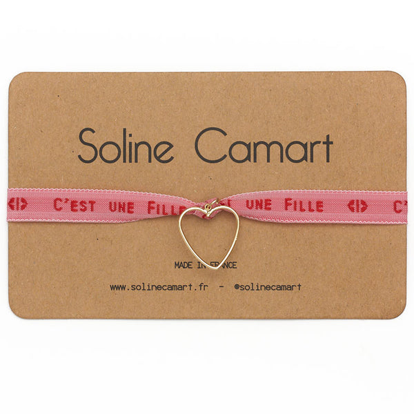 Bracelet C'est une Fille Baby Shower Annonce Enfant Coeur Doré