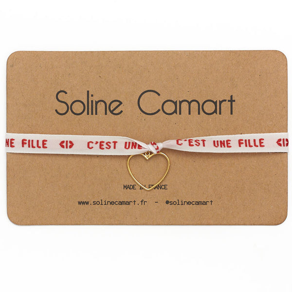 Bracelet C'est une Fille Baby Shower Annonce Enfant Coeur Doré