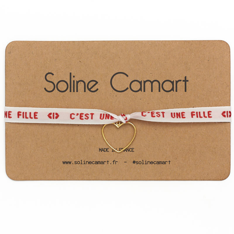 Bracelet C'est une Fille Baby Shower Annonce Enfant Coeur Doré