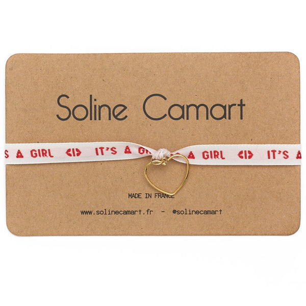 Bracelet It's A Girl Baby Shower Cadeau Annonce Enfant Coeur Doré