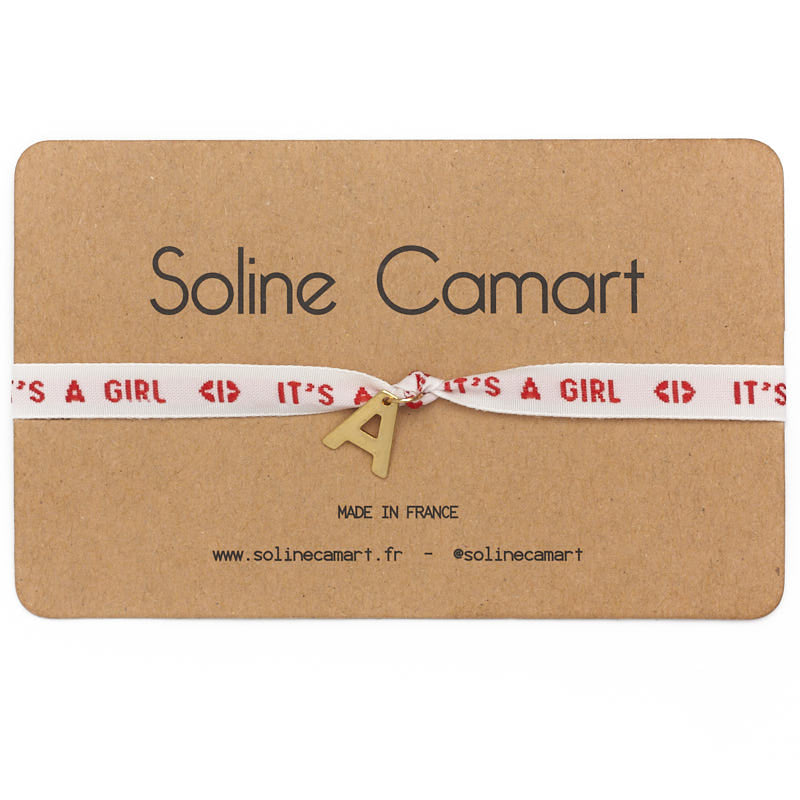 Bracelet It's A Girl Baby Shower Cadeau Annonce Enfant Initiale Lettre Dorée