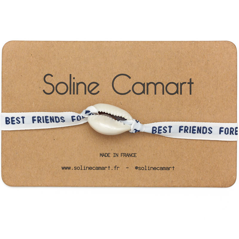 Bracelet Best Friends Forever Meilleur Ami Message Brodé Bleu Coquillage