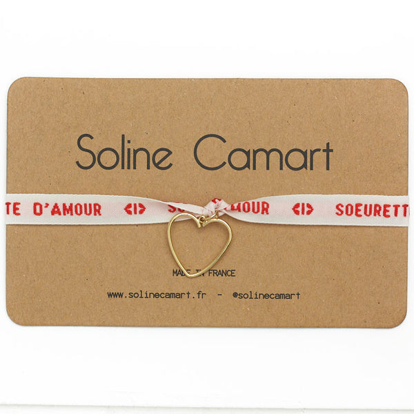 Bracelet Soeurette d'Amour Soeur Message Brodé Rouge Femme Coeur Doré