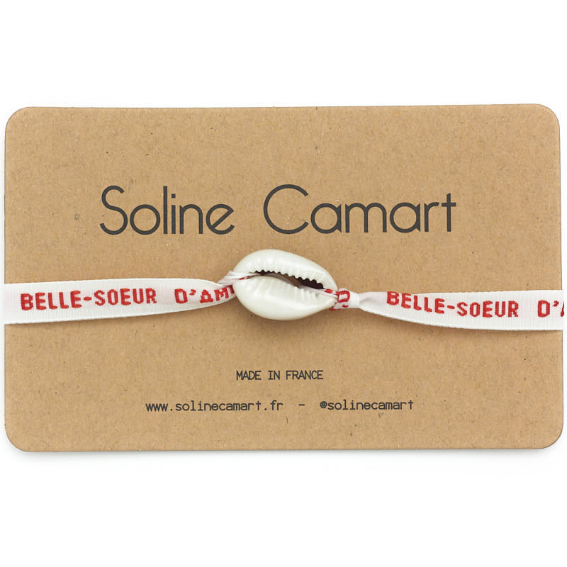 Bracelet Belle Soeur d'Amour Message Brodé Rouge Femme Coquillage