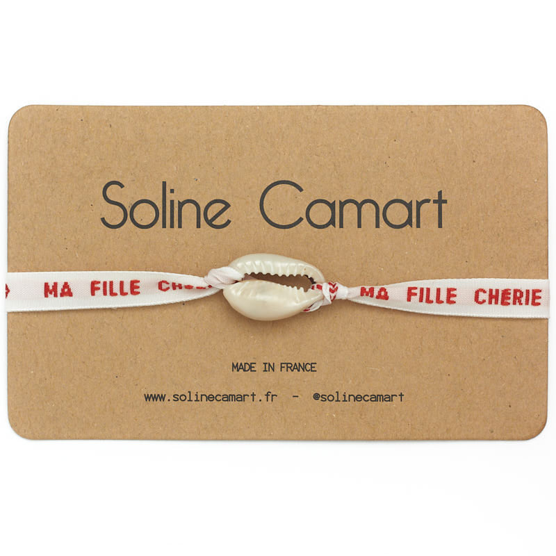 Bracelet Ma Fille Chérie Message Brodé Rouge Femme Coquillage