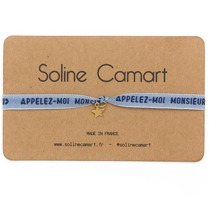 Bracelet Appelez Moi Monsieur EVG Mariage Message Brodé Homme Bleu Etoile Argentée Etoile Dorée