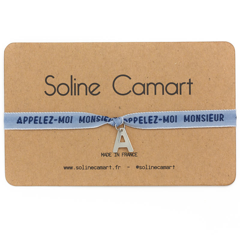 Bracelet Appelez Moi Monsieur EVG Mariage Message Brodé Homme Bleu Initiale Lettre Argentée