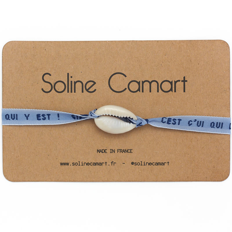 Bracelet C'est Cui Qui Dit Qui Est Message Brodé Bleu Coquillage