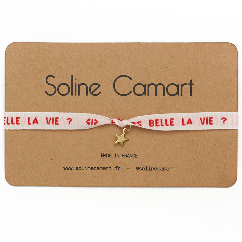 Bracelet Elle Est Pas Belle La Vie Message Brodé Rouge Etoile Dorée