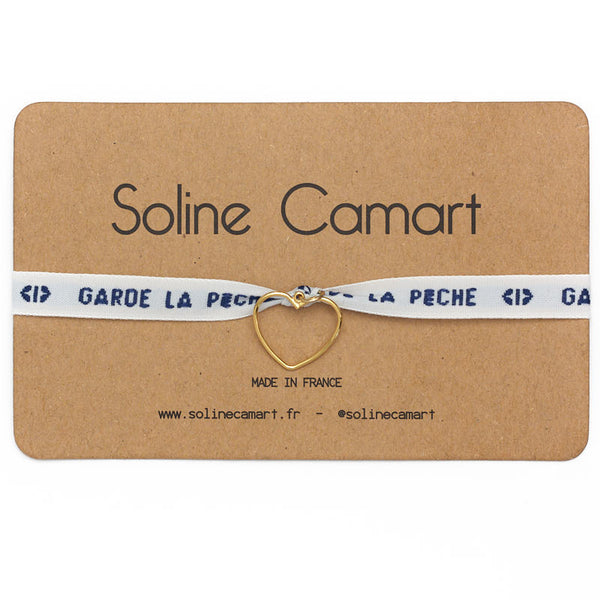 Bracelet Garde La Pêche Message Brodé Bleu Coeur Doré