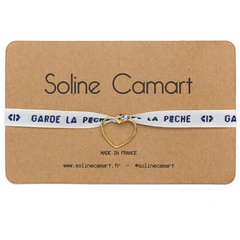 Bracelet Garde La Pêche Message Brodé Bleu Coeur Doré