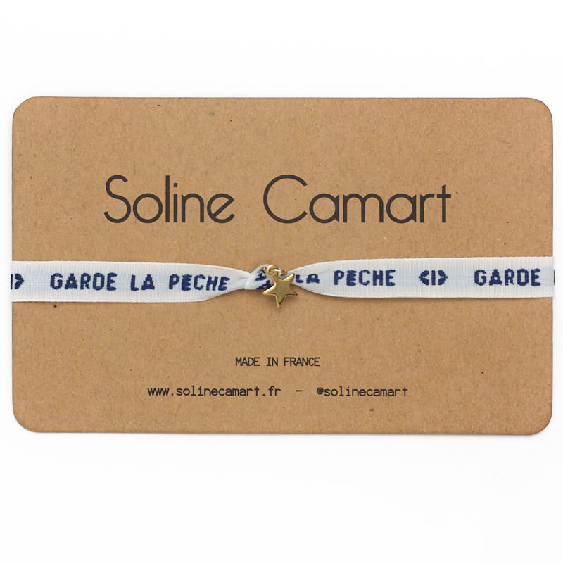 Bracelet Garde La Pêche Message Brodé Bleu Etoile Dorée
