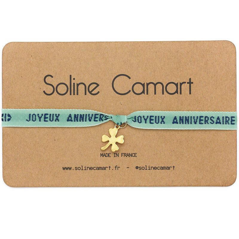 Bracelet Joyeux Anniversaire Message Brodé Vert