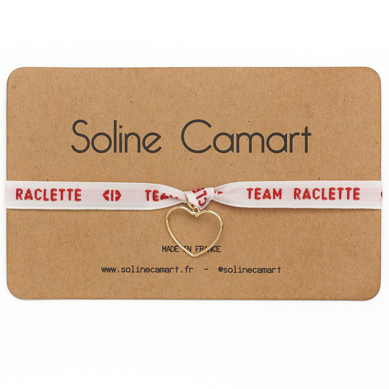 Bracelet Team Raclette Message Brodé Rouge Coeur Doré