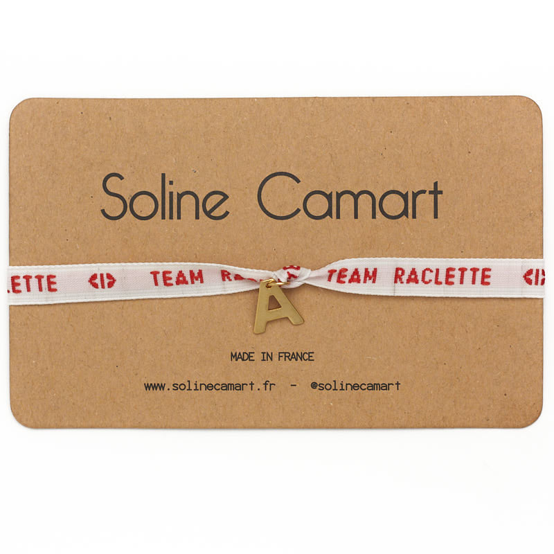 Bracelet Team Raclette Message Brodé Rouge Initiale Lettre Dorée