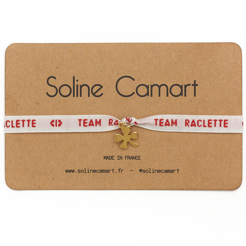 Bracelet Team Raclette Message Brodé Rouge Trèfle Doré
