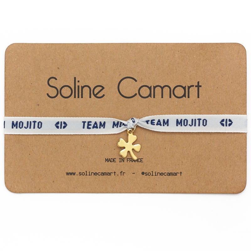 Bracelet Team Mojito Message Brodé Bleu Trèfle Doré