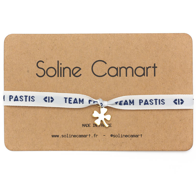 Bracelet Team Pastis Message Brodé Bleu Trèfle Doré