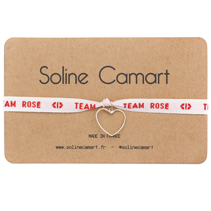 Bracelet Team Rosé Message Brodé Rouge Coeur Doré