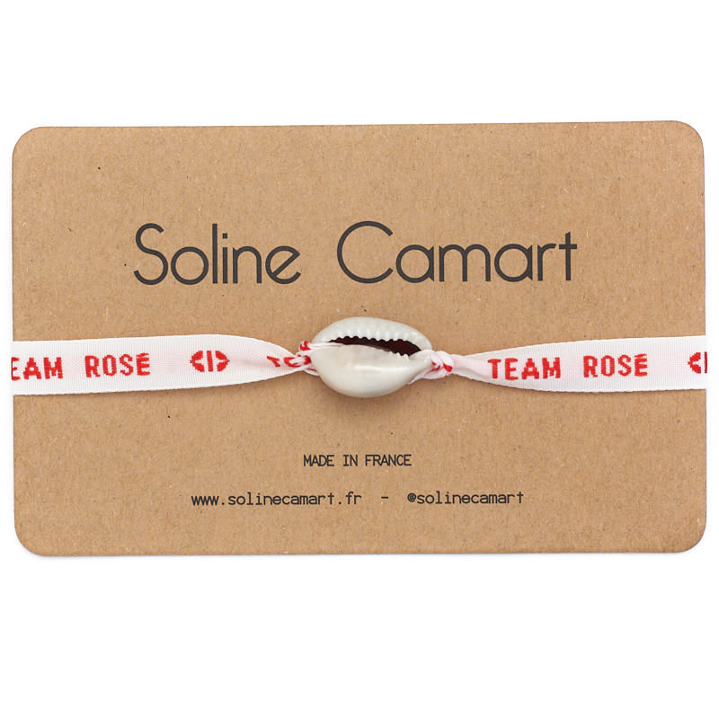 Bracelet Team Rosé Message Brodé Rouge Coquillage