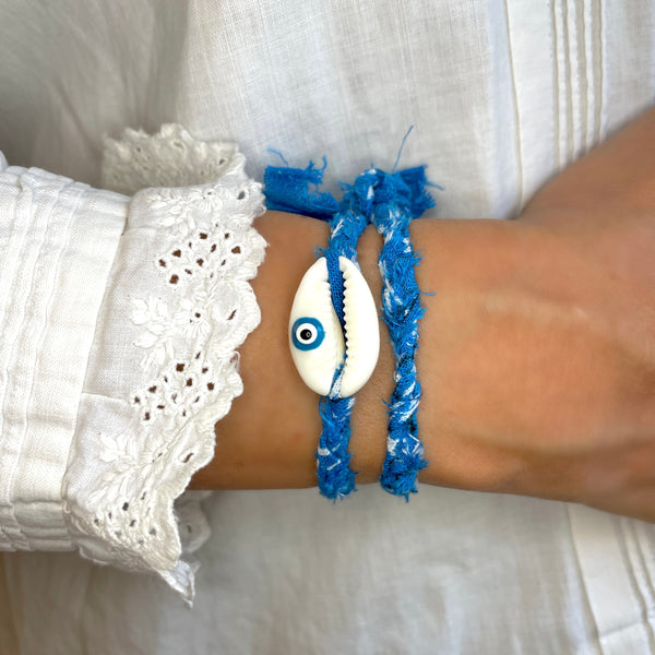Bracelet Bandana & Coquillage Œil Bleu en Gel