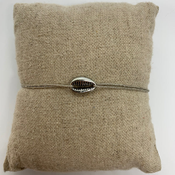 bracelet coquillage argenté et lien coloré